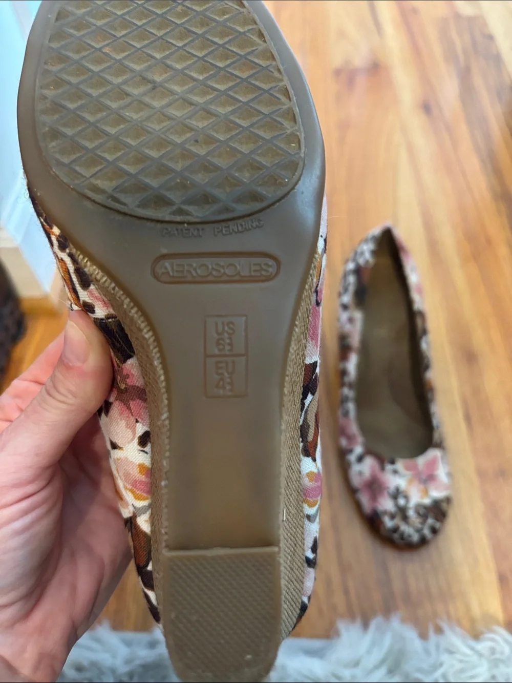 Floral Print Wedge Pumps in Brown and Pink